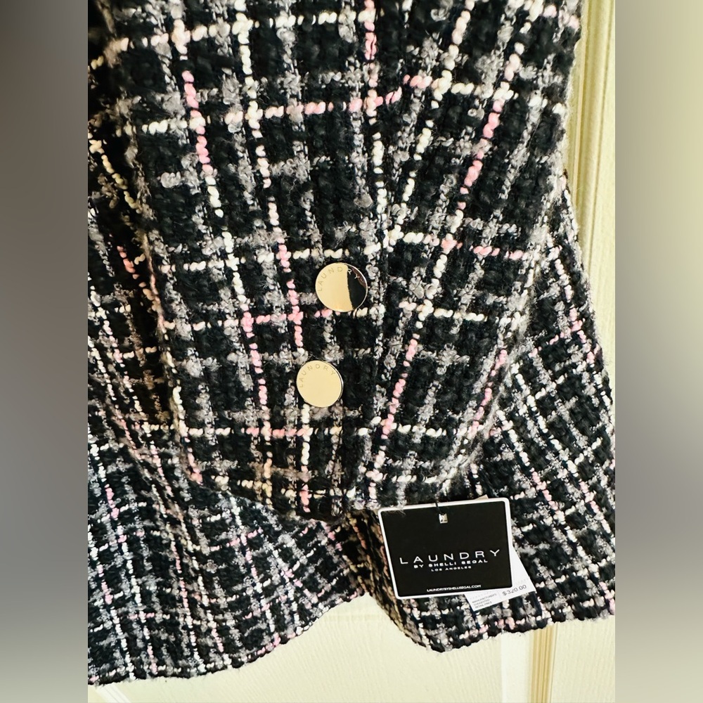 NWT Laundry by Shelli Segal Tweed Plaid Coat Jacket Fit & Flare Women Black -M - Picture 3 of 16